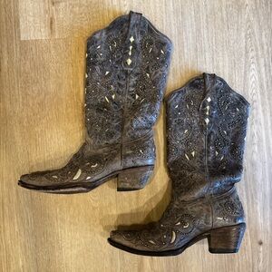 Corral Distressed Studded Boots with Bone Inlay